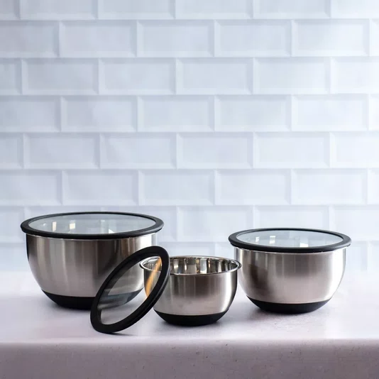 3 Bowls/tigelas em Inox com Tampas 1,5/3/5 Litros - Kenya