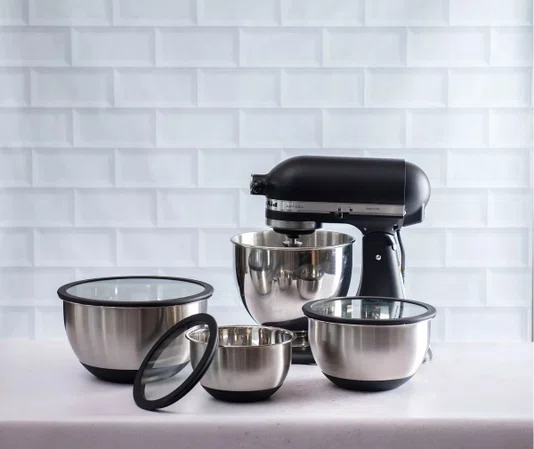 Bowl Pote Kit com 3 Inox com Tampa Vidro 1,5/3/5L - Kenya