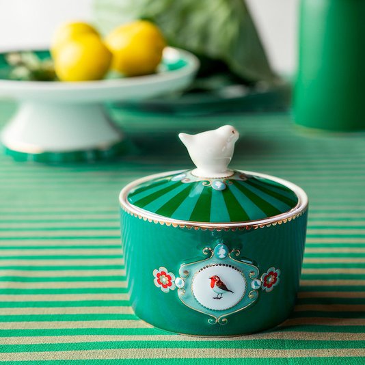 Açucareiro Medallion Esmeralda/verde Love Birds - Pip Studio