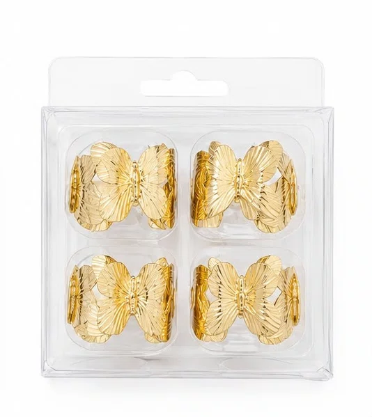 Anel Argola Guardanapo Butterfly Dourado - 04 Unidades