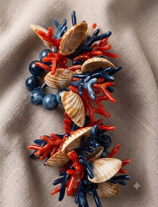Anel Argola Guardanapo Conchas Azul Coral 2 Unidades