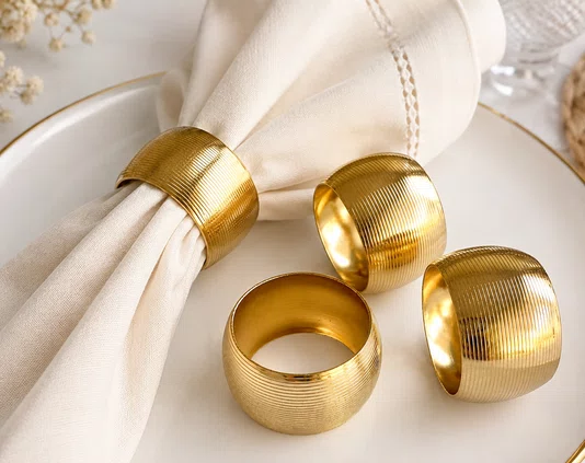 Anel Argola Guardanapo Dourado Inox 4 Pecas