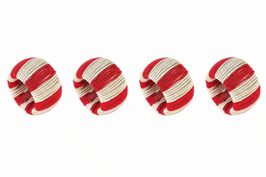 Anel Argola De Guardanapo 4 Pecas Listras Vermelho Branco - Tuut