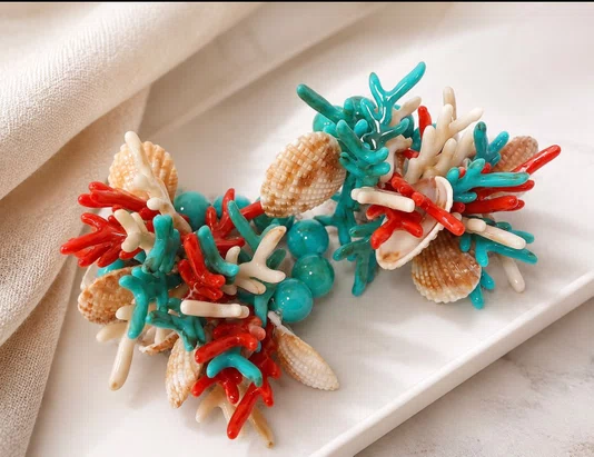 Anel de Guardanapo Conchas Coral Turquesa 02 Unidades