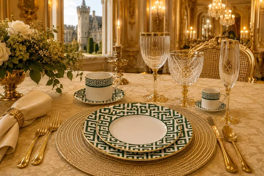Aparelho de Jantar Grecco Porcelana 42 Peças Verde com Filado Dourado - Full Fit