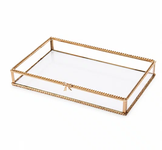 Bandeja com Espelho Mirage Dourado Laço 14cm X 24cm X 3,5cm