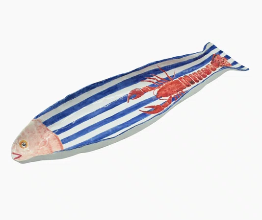 Bandeja Decorativa Peixe G com Desenho - Zanatta Casa Produtos de Ceramica Eireli