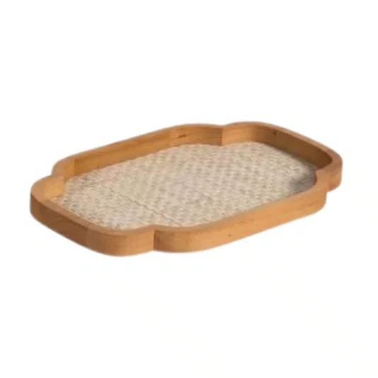 Bandeja Mdf Retangular Curva Detalhe Palha M - Entrecasa