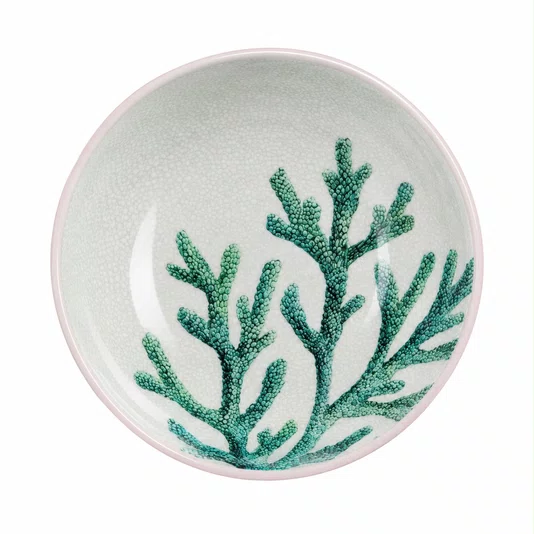 Bowl em Melamina Arredondado Desenho Coral Verde - Entrecasa