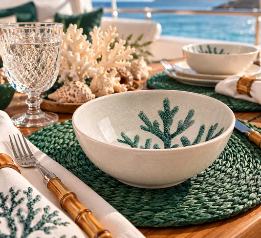 Bowl em Melamina Arredondado Desenho Coral Verde - Entrecasa