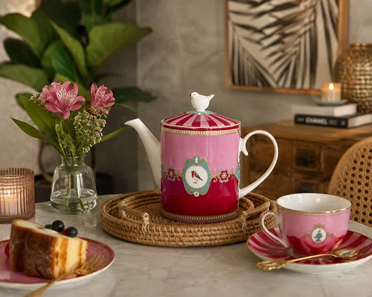 Bule Medallion Rosa/vermelho Love Birds - Pip Studio