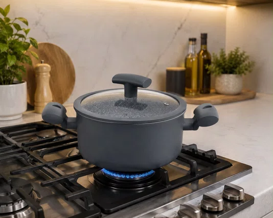 Caçarola com Tampa de Vidro e Silicone Cinza com Antiaderente - Hercules
