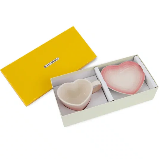 Caneca Coração com Pires 220ml Rosa Shell Pink - Le Creuset