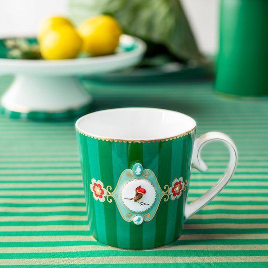 Caneca Grande Medallion Stripes Esmeralda/verde Love Birds - Pip Studio
