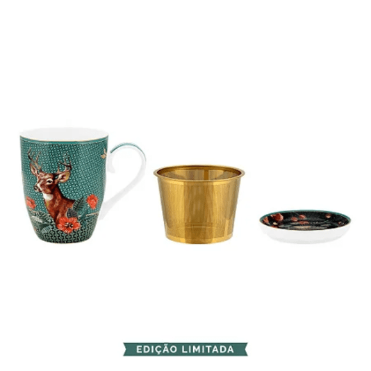 Caneca para Chá com Infusor 3 Peças Deer Verde