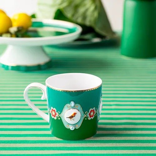 Caneca Pequena Medallion Esmeralda/verde - Love Birds 150ml - Pip Studio