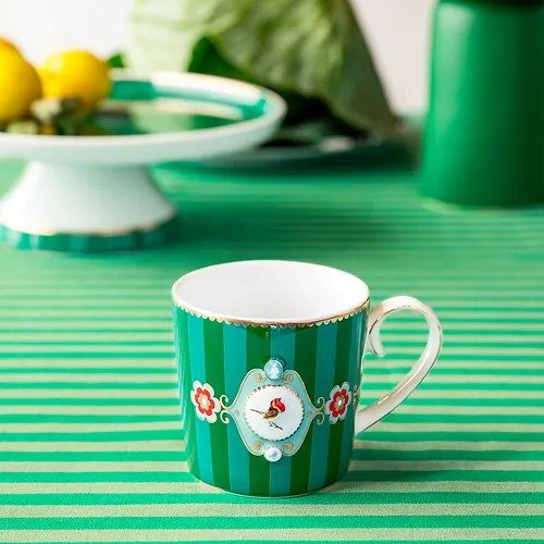Caneca Pequena Medallion Stripes Esmeralda/verde - Love Birds 150ml - Pip Studio