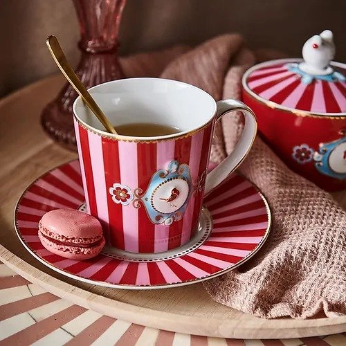 Caneca Pequena Medallion Stripes Rosa/vermelho - Love Birds - Pip Studio