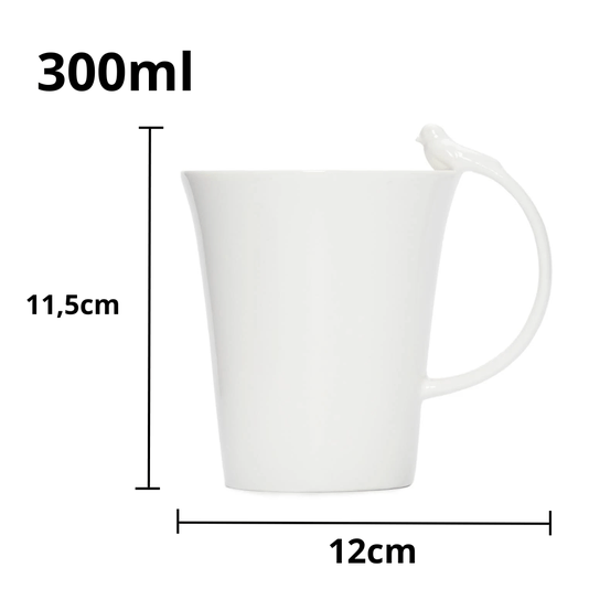 Caneca Porcelana Birds Branco 300ml Unidade - Wolff