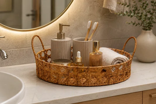 Cesta Oval com Alça Palha sintética 30x22x5cm - Tuut