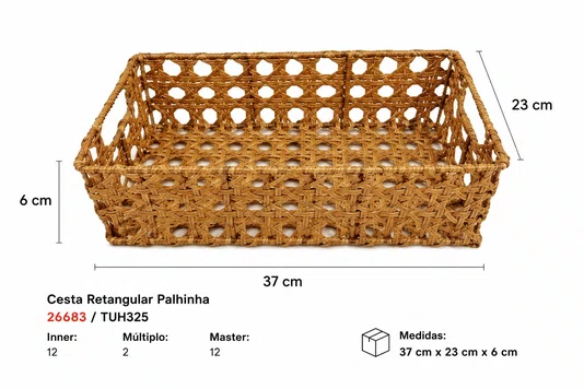 Cesta Retangular Palha Sintetica 37 X23 X 8cm