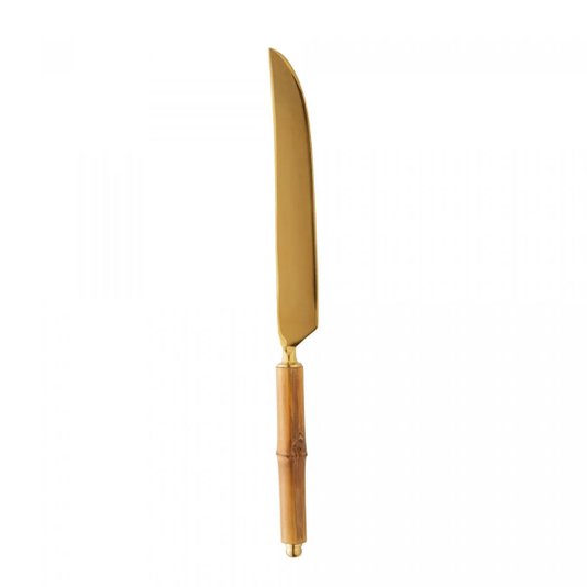 Conjunto 2 Peças Faca e Garfo para Assado de Aço Inox com Cabo de Bambu Dourado - Wolff
