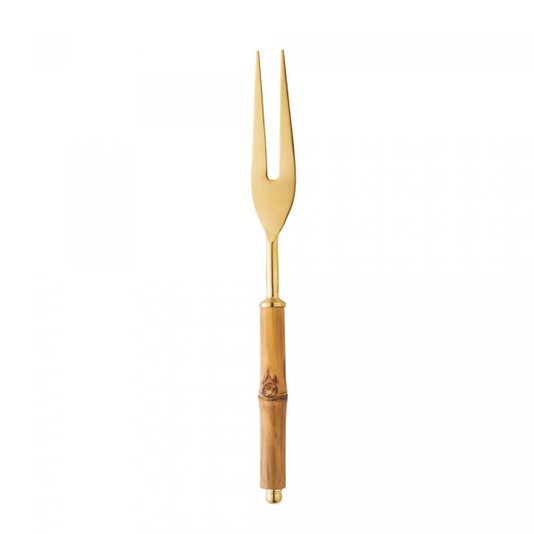 Conjunto 2 Peças Faca e Garfo para Assado de Aço Inox com Cabo de Bambu Dourado - Wolff