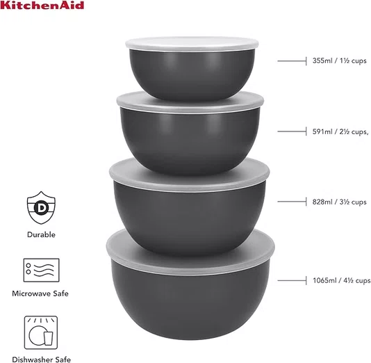 Conjunto 4 Tigelas de Preparação Multiuso Cinza - Kitchenaid