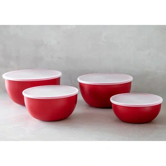 Conjunto 4 Tigelas Prático com Tampa Vermelho - Kitchenaid