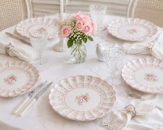Conjunto 5 Pratos Raso Relevado Rosas Vo Dulce - Scalla