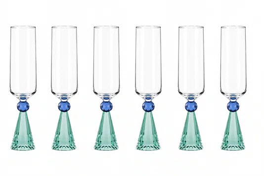 Conjunto 6 Taças Diamond Champanhe em Cristal Verde - In Casa