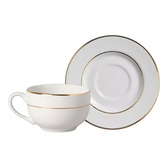 Conjunto C/ 6 Xíc. Chá Filete com Pires Branco Pérola Premium Edition - Alleanza Ceramica