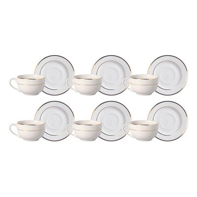 Conjunto C/ 6 Xíc. Chá Filete com Pires Branco Pérola Premium Edition - Alleanza Ceramica