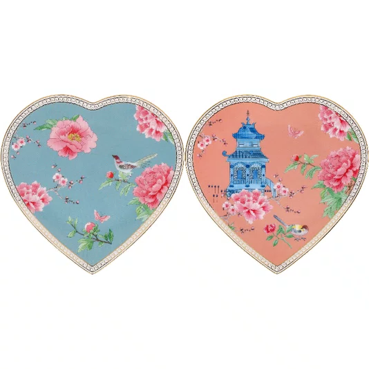 Duo Prato Coração Pink Blue Peony 22,5cm - Tea Delight