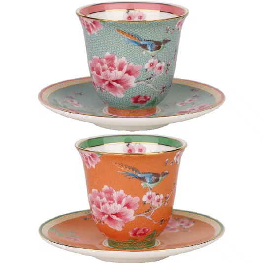 Duo Xícara de Café Blue Orange Peony 80ml - Tea Delight