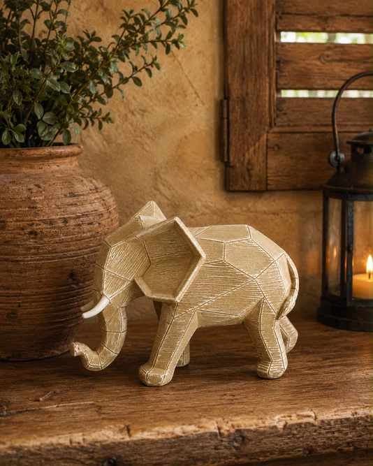 Escultura Elefante Geometrico Pequeno Resina 19,5 X 8,5 X 14CM