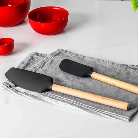 Espátula Batedora Bambu e Silicone Preto - Kitchenaid
