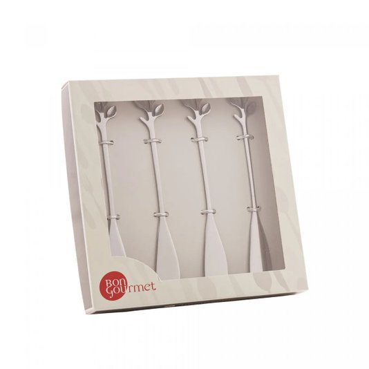 Conjunto 4 Espátulas de Aço Inox Leaves Prata - Wolff