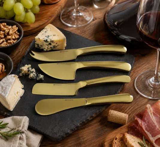 Faca para Queijo Inox Dourado 4 Peças