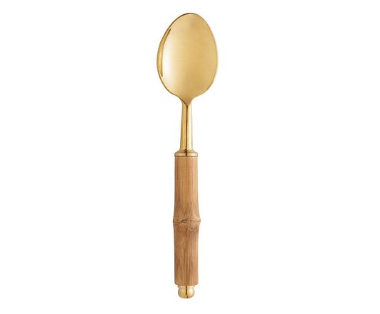Jogo Talheres 6 Peças Aço Inox Dourado Bambu Natural - Wolff