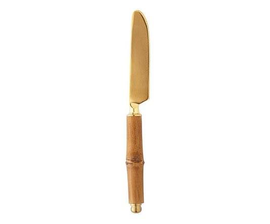 Jogo Talheres 6 Peças Aço Inox Dourado Bambu Natural - Wolff