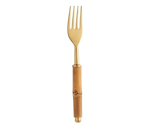 Jogo Talheres 6 Peças Aço Inox Dourado Bambu Natural - Wolff
