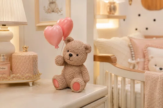 Figura Decorativa Ursinho com Balloes Teddy Charm 13,5x10