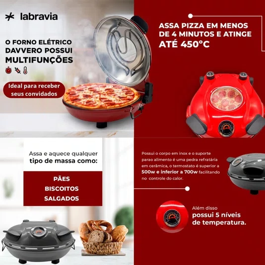 Forno de Pizza Elétrico Grafite 220v Davvero - Labravia