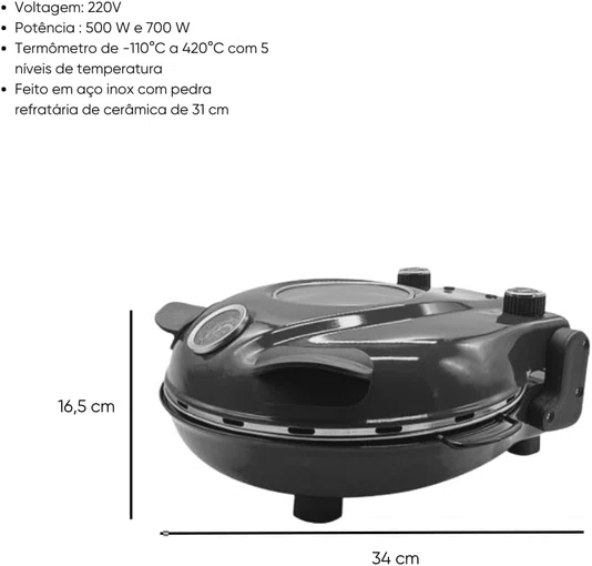 Forno de Pizza Elétrico Grafite 220v Davvero - Labravia