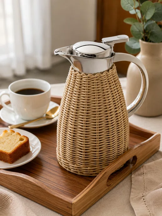 Garrafa Termica Aço Inox Rattan Bege 1,5l