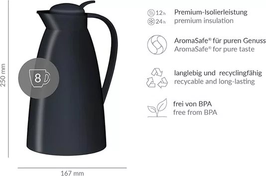 Garrafa Térmica Alemã Eco Preta 1l - Alfi