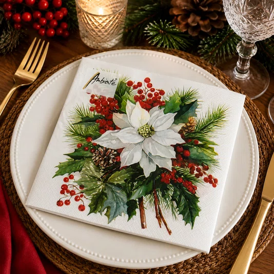 Guardanapo Papel Natal Poinsettia Bouquet 33x33 20 Folhas - Ambiente