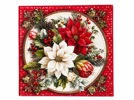Guardanapo Papel Natal Estampa Floral Vermelho 33x33 20 Folhas - Ambiente