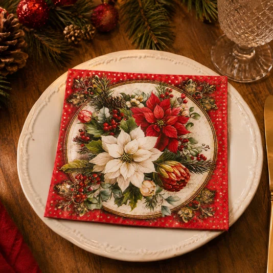 Guardanapo Papel Natal Estampa Floral Vermelho 33x33 20 Folhas - Ambiente